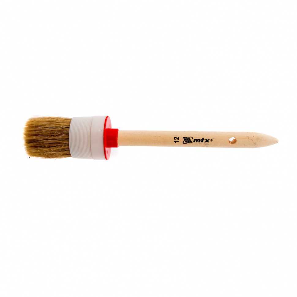 Кисть круглая №12 (45 мм), натуральная щетина, деревянная ручка MTX Кисти круглые фото, изображение
