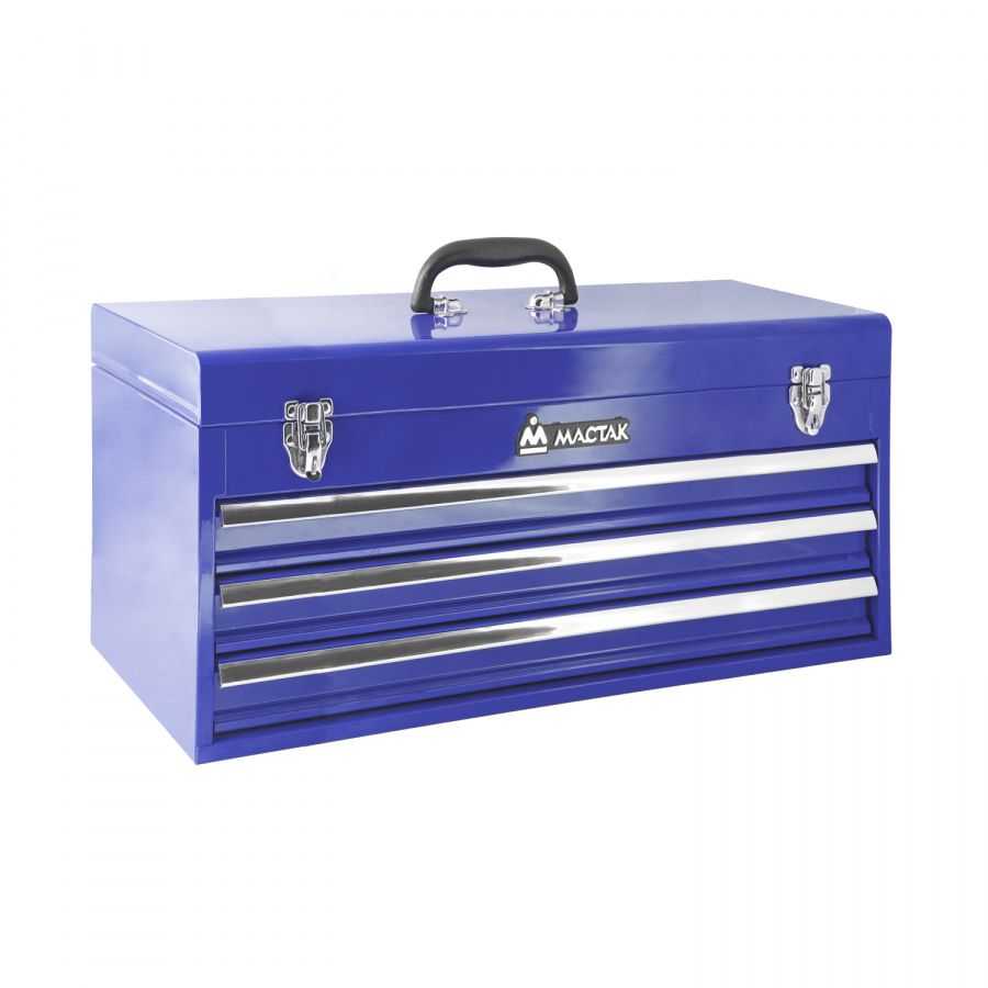 Ящик инструментальный, 3 полки, синий МАСТАК 511-03530B Ящики для инструмента металлические фото, изображение