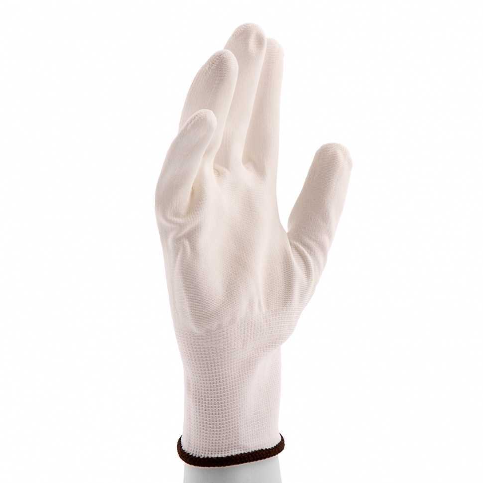 Перчатки трикотажные с белым полиуретановым покрытием, размер L, 15 класс вязки Сибртех Средства защиты рук фото, изображение