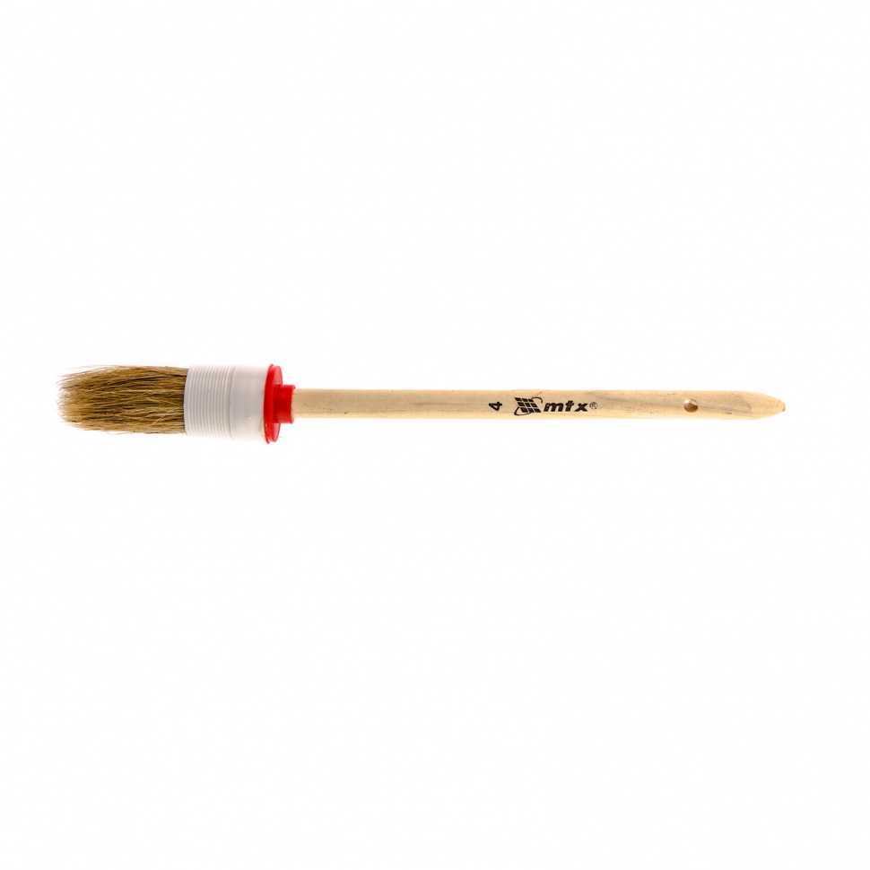 Кисть круглая № 4 (25 мм), натуральная щетина, деревянная ручка MTX Кисти круглые фото, изображение